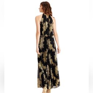SOLD MSK Black and Gold Halter Maxi Dress - Size 16
